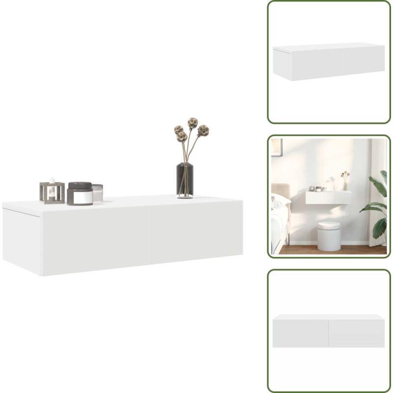 Wandregal mit Schubladen Weiß 60x26,5x15 cm Holzwerkstoff - Wandschublade - Wandschubladen - Wandregal - Wandregal Mit Schubladen