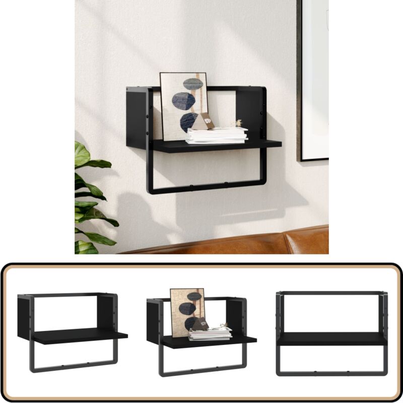 Wandregal mit Stange Schwarz 40x25x30 cm - Wandregal - Schwarzes Wandregal - Regal Schwarz - Regal Wandmontage - Wohnraumdeko