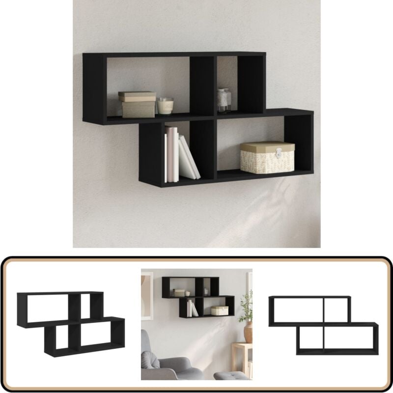 Wandregal Schwarz 100x20x53 cm Holzwerkstoff - Wandregal - Schwarzes Wandregal - Schwebendes Regal - Regal Schwarz - Wohnraum Dekoration