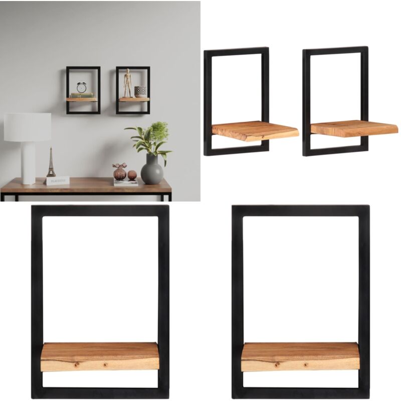 Vidaxl - Wandregale 2 Stk. 25x25x35 cm Massivholz Akazie und Stahl - Holz Regal - Wandregal - Akasienholzhölzer - Wohnraum Dekoration - Regal Set