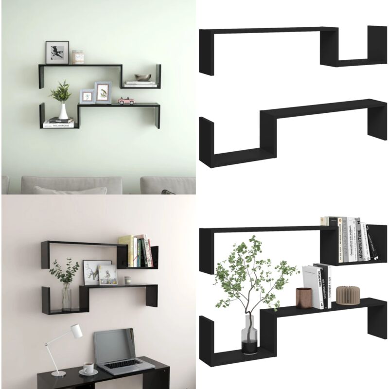 Vidaxl - Wandregale 2 Stk. Schwarz 100x15x20 cm Holzwerkstoff - Wandregal - Schwarzes Wandregal - Holzwerkstoff Regal - Regal Schwarz - Deko Regal
