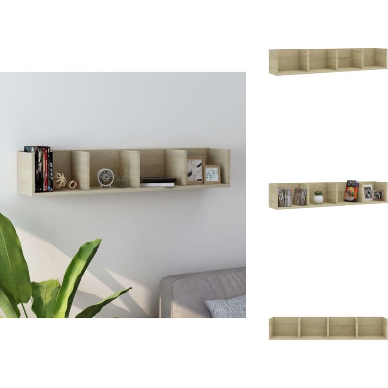 CD-Wandregal Sonoma-Eiche 100x18x18 cm Holzwerkstoff - cd Regal - Wandregal - Holzregal - Schallplatte Regal - Musikaufbewahrung