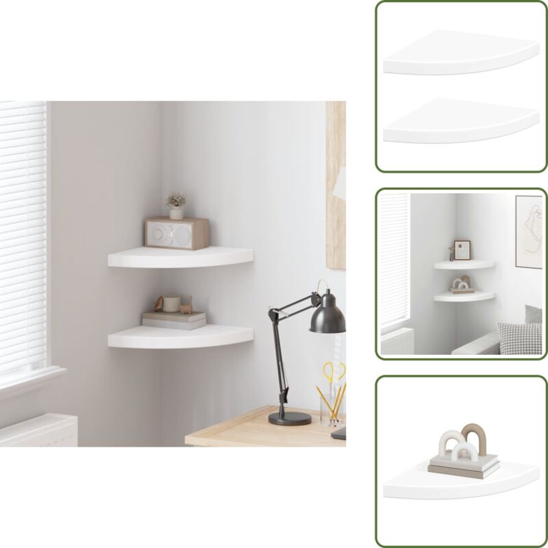 Eck-Schweberegale 2 Stk. Weiß 35x35x3,8 cm mdf - Eckregal - Wandregal - Schwebender Regal - Weißes Regal - Wohnwandregal
