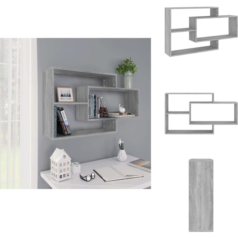 Wandregal Grau Sonoma 104x20x58,5 cm Holzwerkstoff - Wand Regal - Regal Grau - Holzregal - Wohnraum Dekoration - Badezimmer Regal