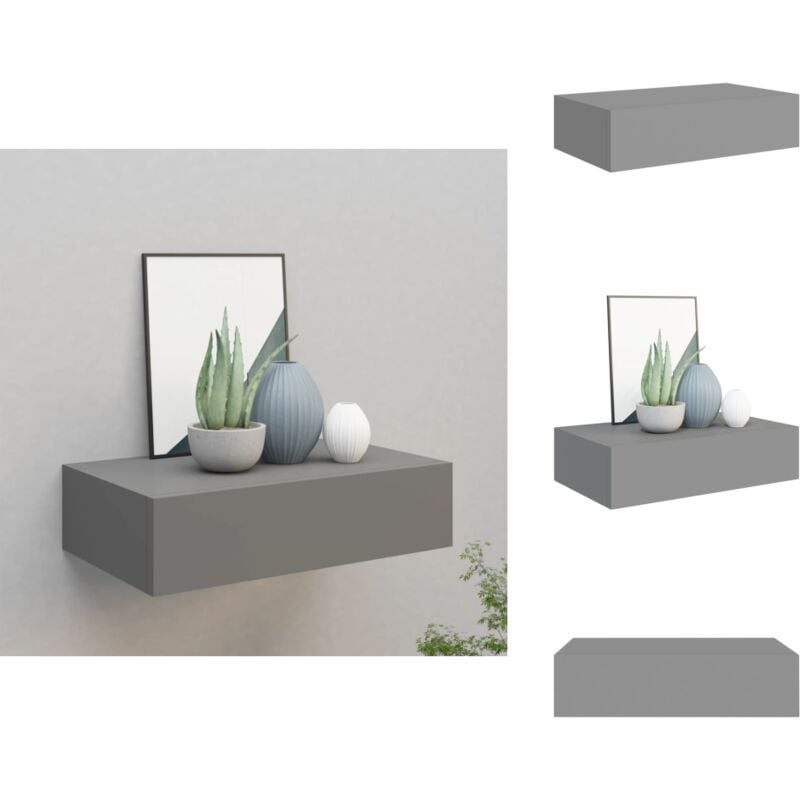 Wandregal mit Schublade Grau 40x23,5x10 cm mdf - Wandregal - Regal - Schubladenregal - Grau - Modernes Möbel
