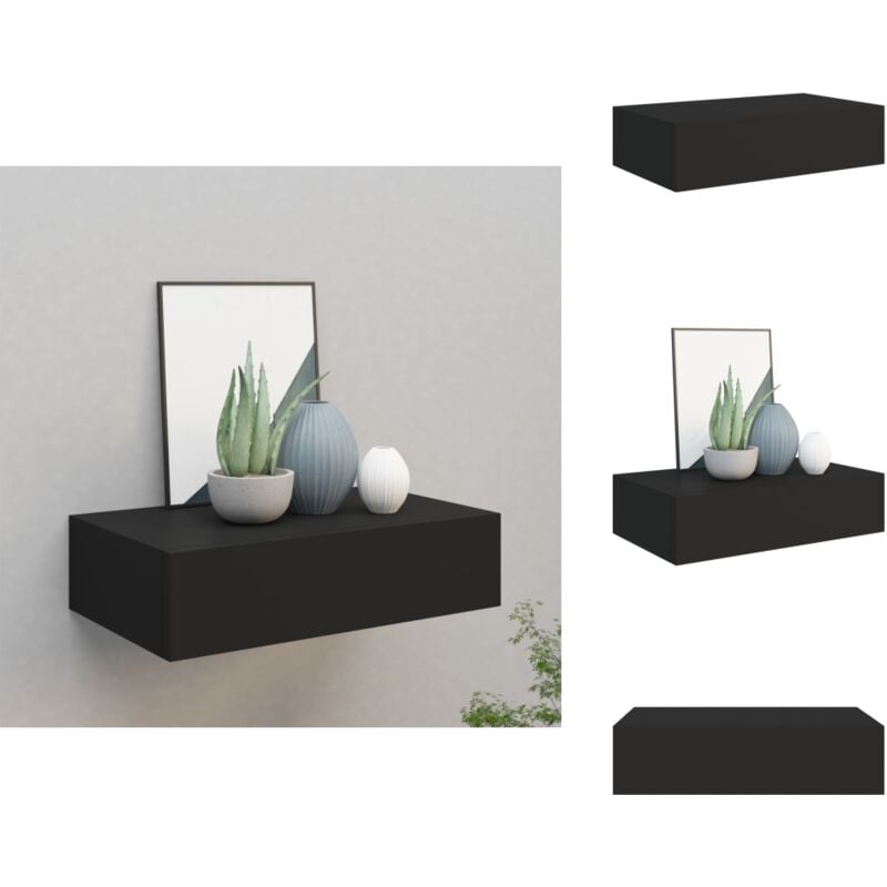 Wandregal mit Schublade Schwarz 40x23,5x10 cm mdf - Wandregal - Regal Schwarz - Regal Mit Schublade - Möbel Für Wohnzimmer - Nachttisch