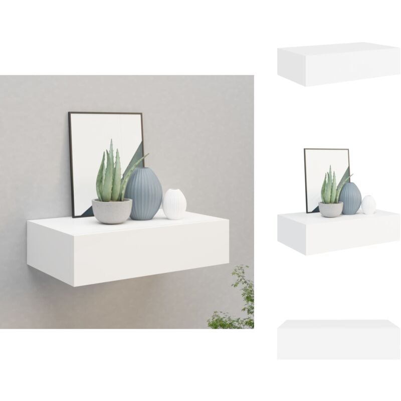 Wandregal mit Schublade Weiß 40x23,5x10 cm mdf - Wand Regal - Regal Mit Schublade - Weißes Regal - Kleines Regal - Möbel Für Wohnzimmer