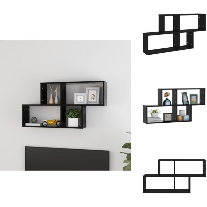 Wandregal Schwarz 100x18x53 cm Holzwerkstoff - Wandregal - Schwarzes Regal - Regal Schwarz - Holzregal - Deko Regal