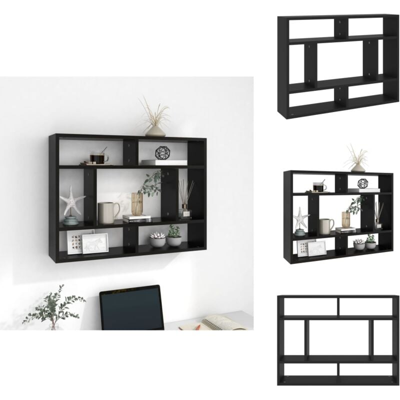 Wandregal Schwarz 75x16x55 cm Holzwerkstoff - Wand Regal - Schwarzes Regal - Regal Aus Holzwerkstoff - Aufbewahrungswandregal - Deko Regal