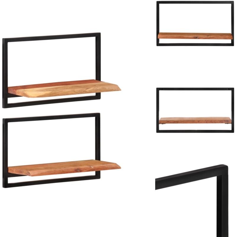 Wandregale 2 Stk. 60x25x35 cm Massivholz Akazie und Stahl - Wand Regal - Holz Regal - Akasienholzhölzer - Wohnraum Dekoration - Regal Set
