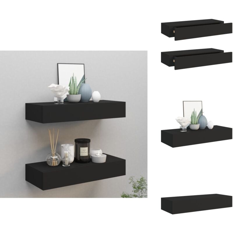 Vidaxl - Wandregale mit Schubladen 2 Stk. Schwarz 60x23,5x10 cm mdf - Wandregal - Regal Mit Schublade - Schwarzes Regal - Modernes Wandregal - Regal