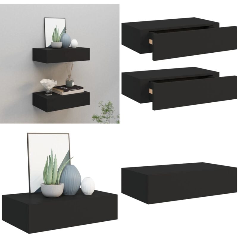 Vidaxl - Wandregale mit Schubladen 2 Stk. Schwarz 40x23,5x10 cm mdf - Wandregal - Regal Mit Schublade - Schwarzes Regal - Regal Für Wohnzimmer