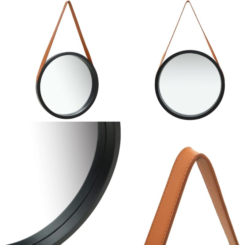 Vidaxl - Wandspiegel mit Gürtel 50 cm Schwarz - Vintage Spiegel - Wandspiegel - Runder Spiegel - Großer Spiegel - Designer Spiegel - Home & Living