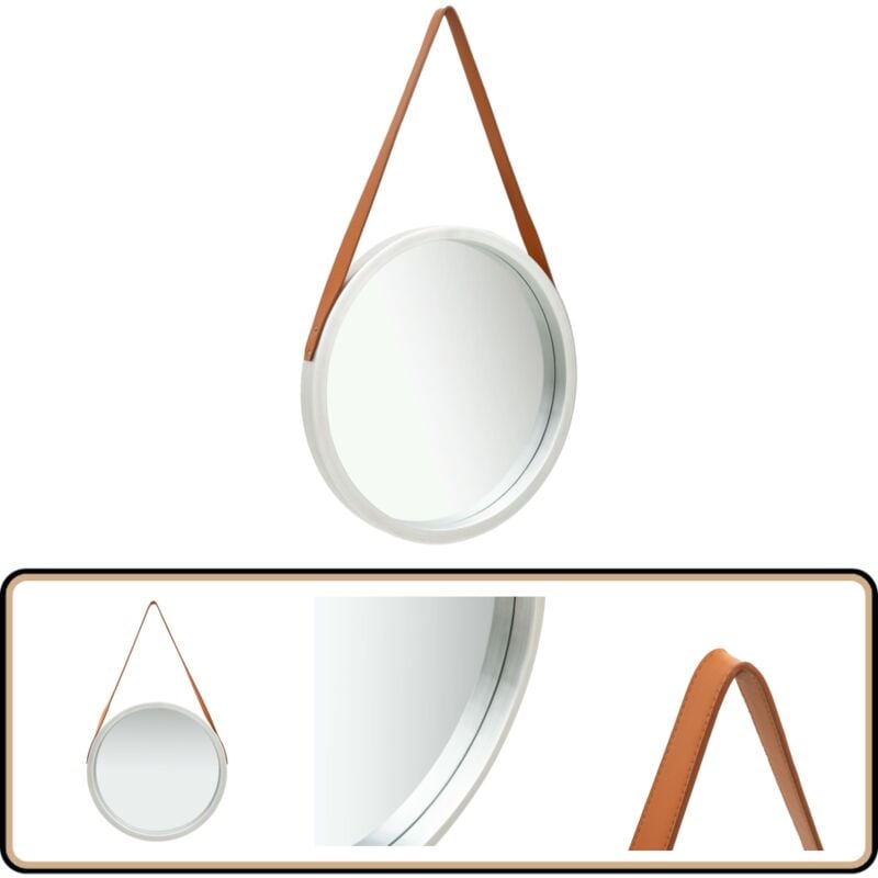 Wandspiegel mit Gürtel 50 cm Silbern - Vintage Spiegel - Wandspiegel Rund - Großer Spiegel - Dekospeigel - Badezimmer Spiegel