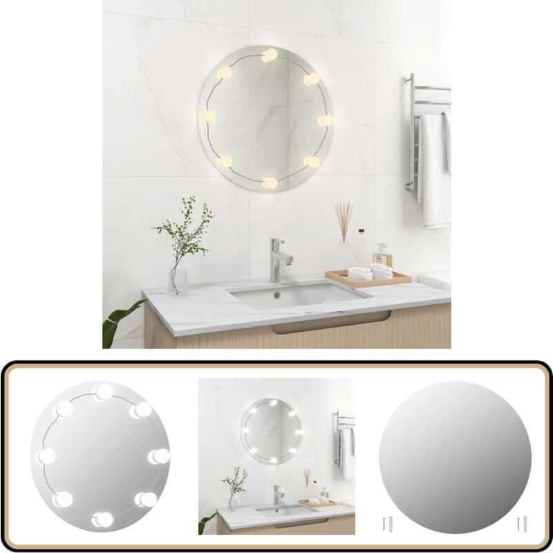 Wandspiegel mit LED-Beleuchtung Rund Glas - LED-Spiegel - Wandspiegel - Badezimmerspiegel - Make-up-Spiegel - Silberner Spiegel