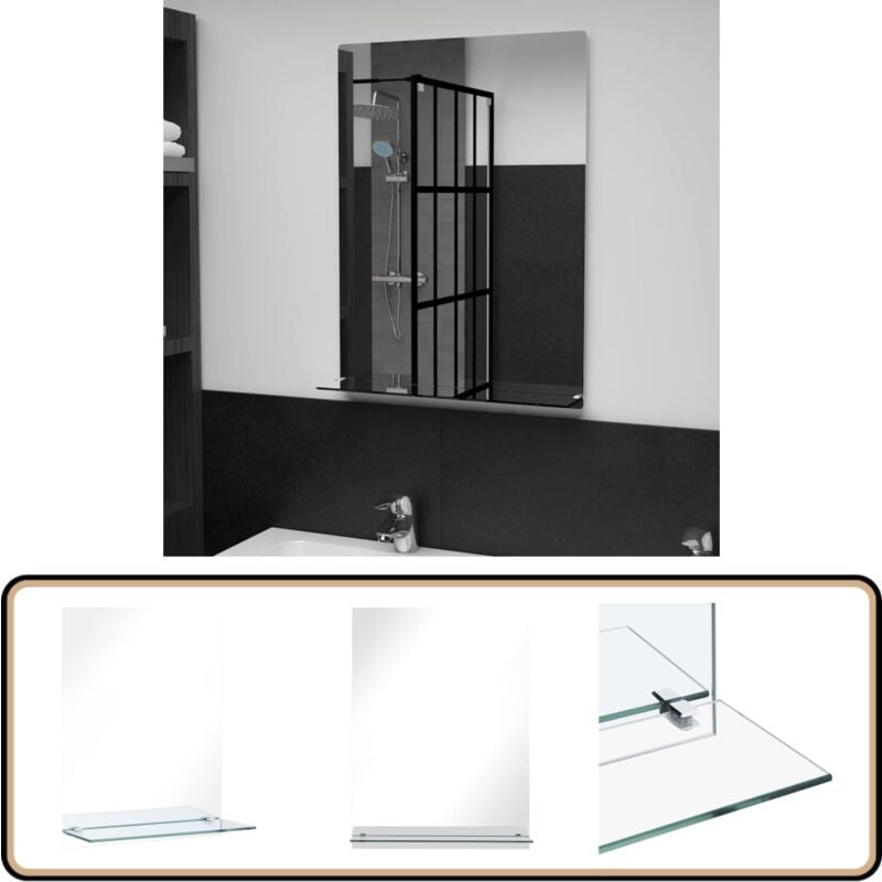 Wandspiegel mit Regal 50×70 cm Hartglas - Wandspiegel - Spiegel Mit Regal - Badezimmerspiegel - Wohnzimmerspiegel - Schlafzimmerspiegel