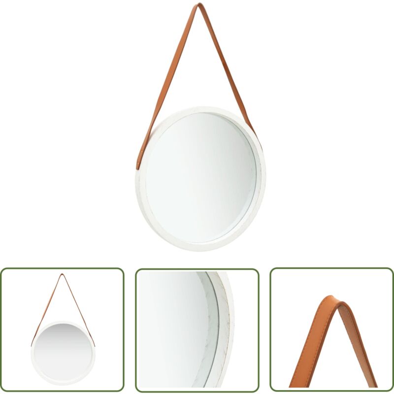 Nova - The Living Store Wandspiegel mit Gürtel 50 cm Weiß - Vintage Spiegel - Wandspiegel Rund - Großer Spiegel - Dekospeigel - Badezimmer Spiegel