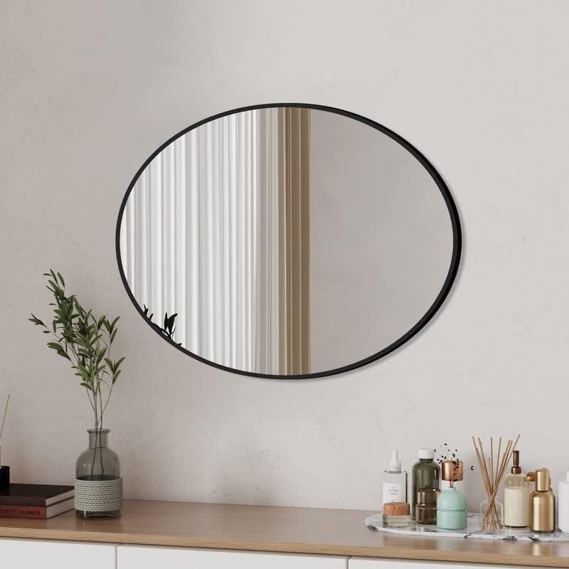 Boromal - Wandspiegel Schwarz 50x70cm Schwarz Spiegel Oval mit Metall Rahmen Badezimmer Spiegel Schwarz Ovaler Dekorative Spiegel für Badezimmer,