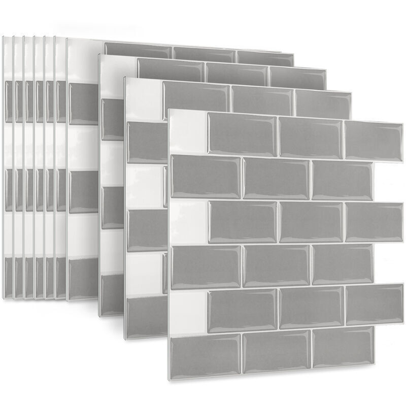 Wandtattoos 3D Fliesenaufkleber Grau Fliese 10 Stück 30 5 x 30 5 cm Selbstklebende Vinyl Dekorative Fliesen Wasserdicht Klebefliesen HENGMEI