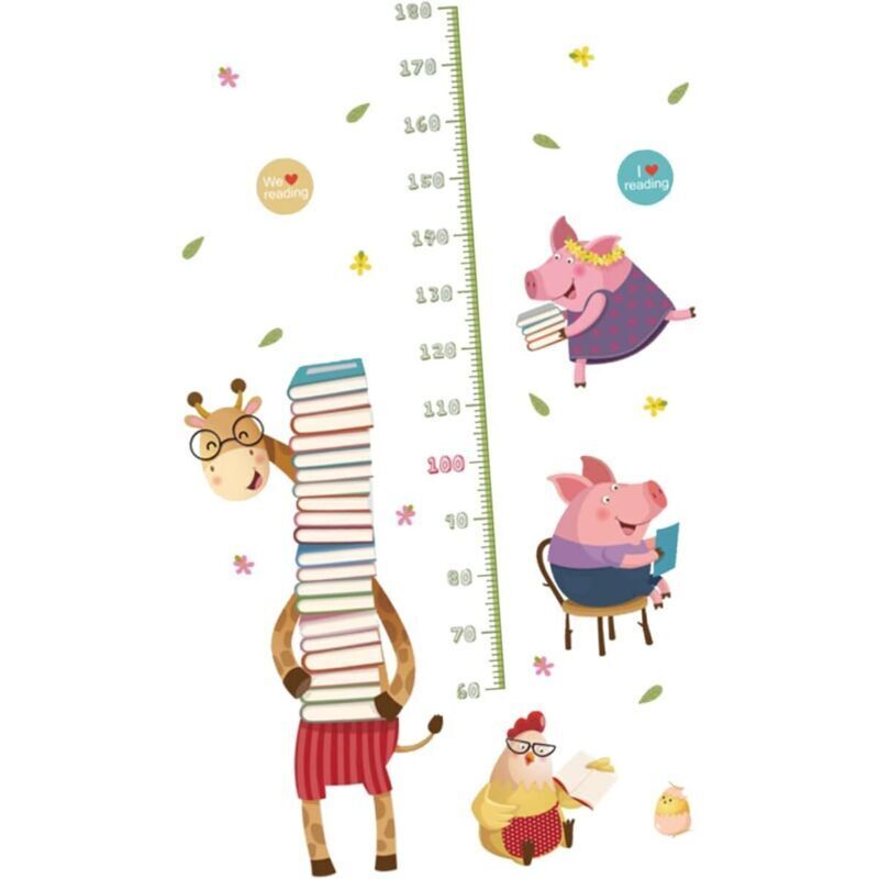 Wandtattoos mit Cartoon-Größentabelle für Kinderzimmer, Wandtattoos für Kinder, Größentabelle für die Wand, niedliche Wandtattoo-Collage