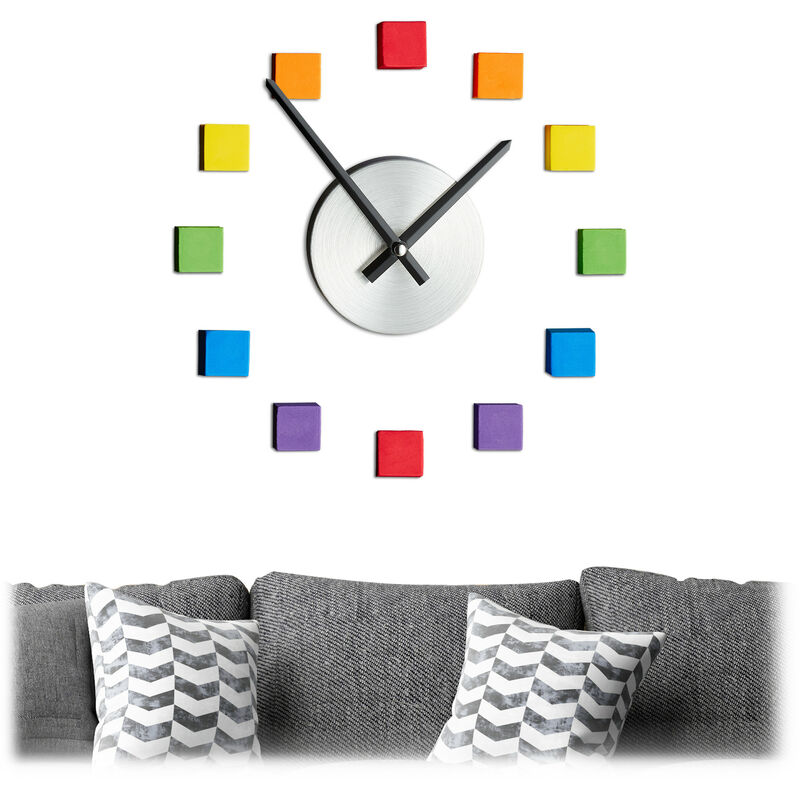 Relaxdays - Wanduhr diy, Uhr Wandtattoo zum Aufkleben, Zifferblatt Regenbogen, Größe variabel, Kinder- & Wohnzimmer, bunt