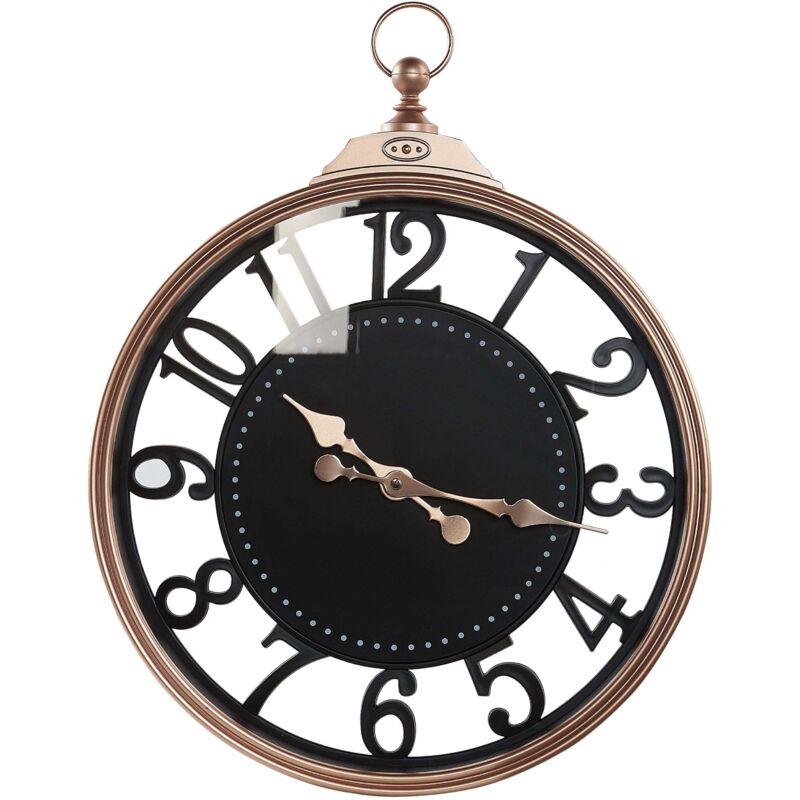 Wanduhr Schwarz und Kupferfarben ø 44 cm Rund Arabische Ziffern Taschenuhr Form Hängende Wanddekoration für Wohnzimmer Esszimmer Flur