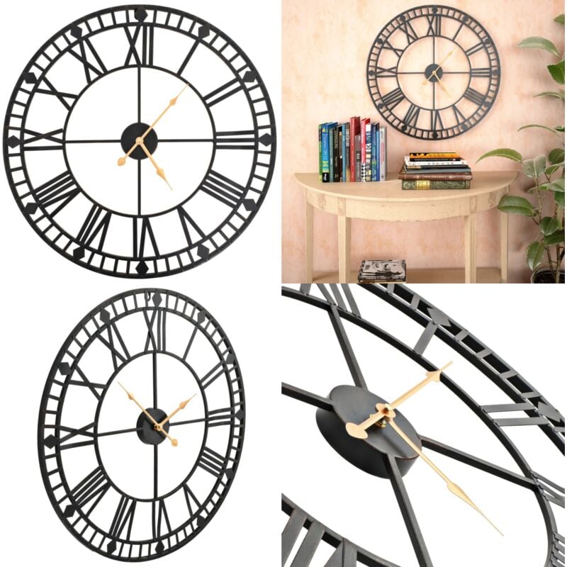 Wanduhr Vintage mit Quarzwerk Metall 60 cm xxl - Wanduhr - Wanduhren - Home & Living - Schwarz