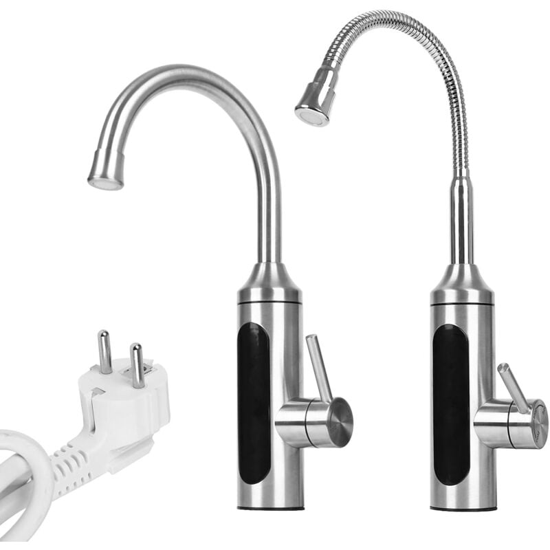 Warmwasserhahn mit Durchlauferhitzer, Durchlauferhitzer mit LED-Digitalanzeige, Heizarmatur mit einstellbarer Richtung, 1er-Set