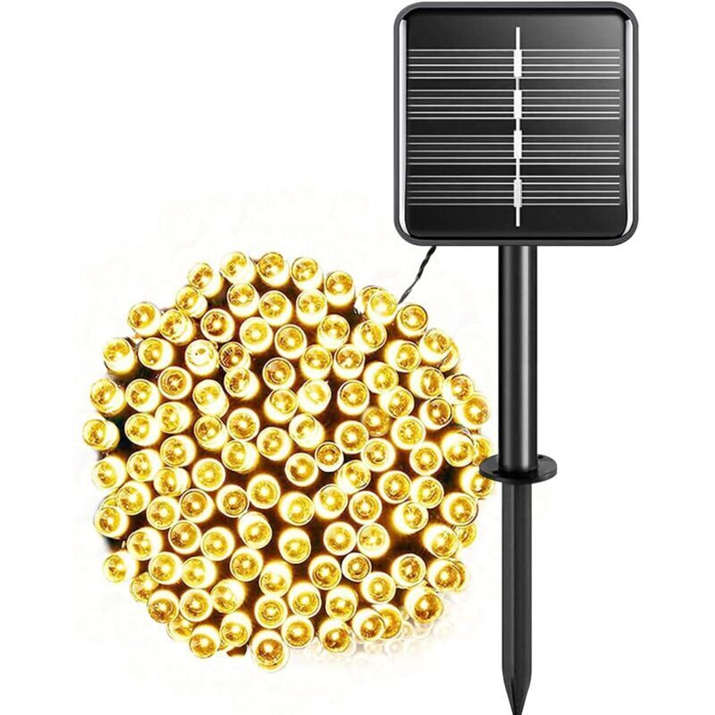 Warmweiße Solar-Lichterkette für den Außenbereich, 7 m lang, 50 LEDs, wasserdicht, 8 Modi, Solar-Lichterkette für den Garten