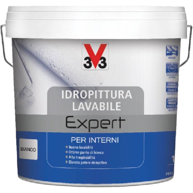 V33 - Waschbare Wandfarbe 4L - Weiß, gute Waschbarkeit, hervorragende Deckkraft, hohe Atmungsaktivität