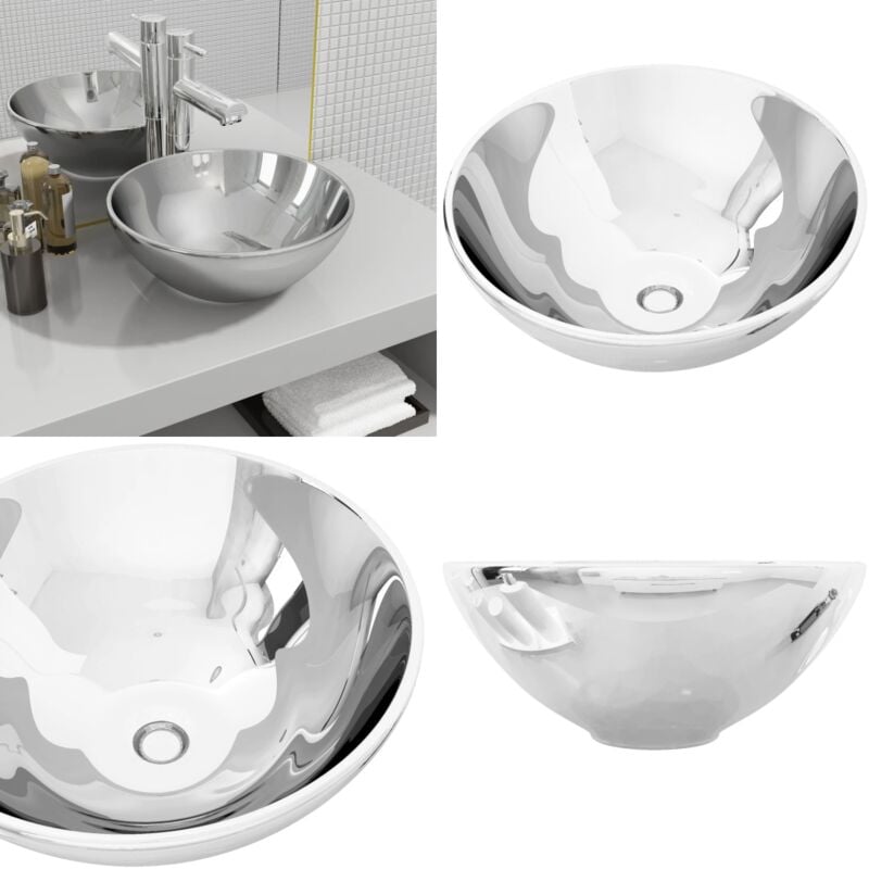 Vidaxl - Waschbecken 32,5 x 14 cm Keramik Silbern - Rundes Waschbecken - Keramik Waschbecken - Badezimmer Waschbecken - Edelstahl Waschbecken