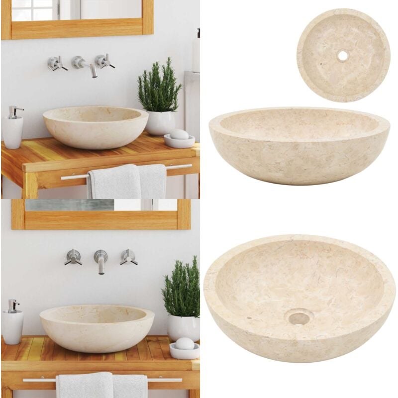 Vidaxl - Waschbecken 40x12 cm Marmor Creme - Marmor Waschbecken - Cremefarbenes Waschbecken - Handgefertigtes Waschbecken - Badezimmer Waschbecken