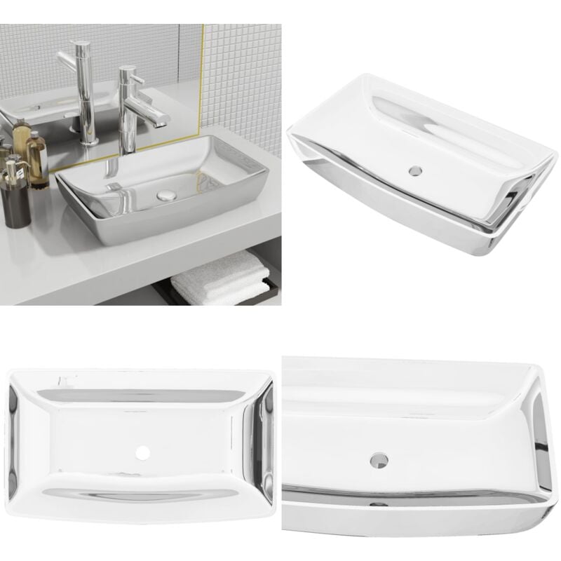 Vidaxl - Waschbecken 71 x 38 x 13,5 cm Keramik Silbern - Quadratisches Waschbecken - Keramik Waschbecken - Silbernes Waschbecken - Aufsatzwaschbecken