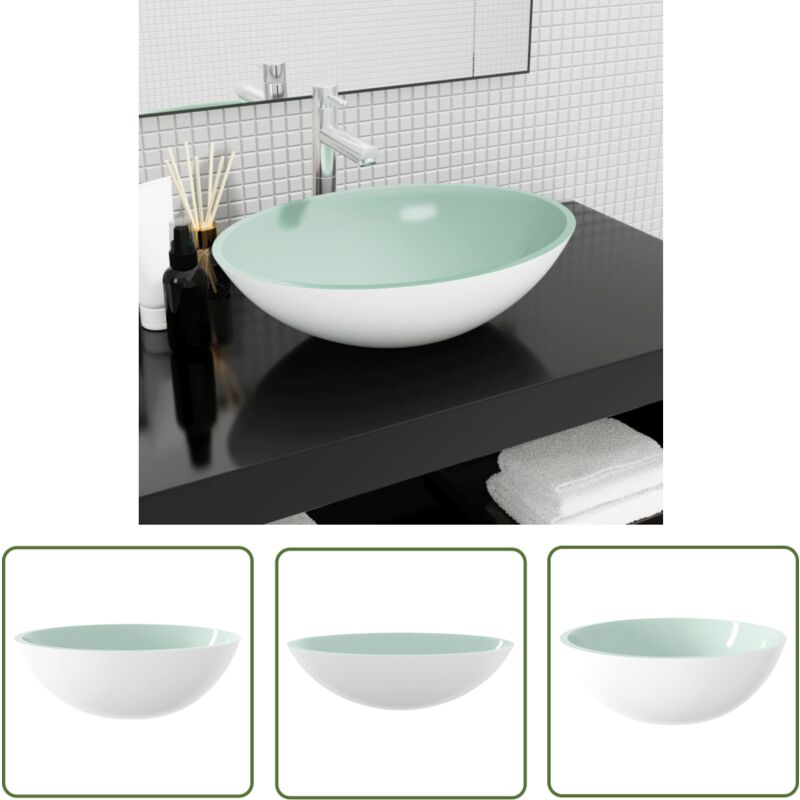 Jinlefu - The Living Store Waschbecken Glas 50x37x14 cm Weiß - Waschbecken - Glaswaschbecken - Aufsetzwaschbecken - Weißes Waschbecken - Modernes