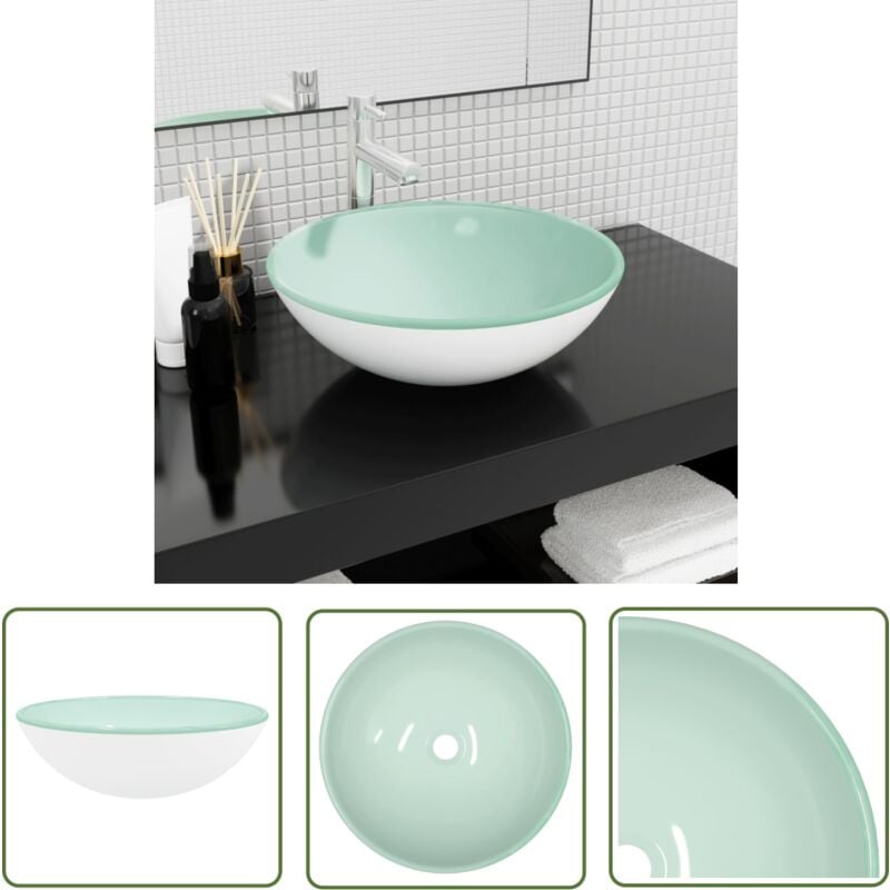 The Living Store Waschbecken Hartglas 42x14 cm Weiß - Badezimmer Waschbecken - Aufsatzwaschbecken - Glas Waschbecken - Weißes Waschbecken - Modernes