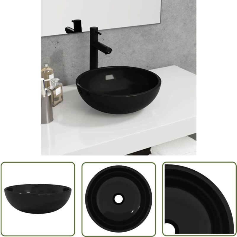 Jinlefu - The Living Store Waschbecken Hartglas 35x12 cm Schwarz - Waschbecken - Glaswaschbecken - Schwarzes Waschbecken - Auflegewaschbecken