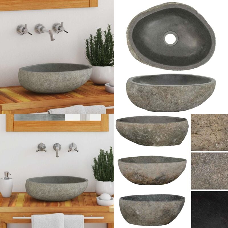 Waschbecken Flussstein Oval (29-38)x(24-31) cm - Flüsssteine Waschen - Ovales Waschbecken - Naturstein Waschbecken - Badezimmer Waschbecken
