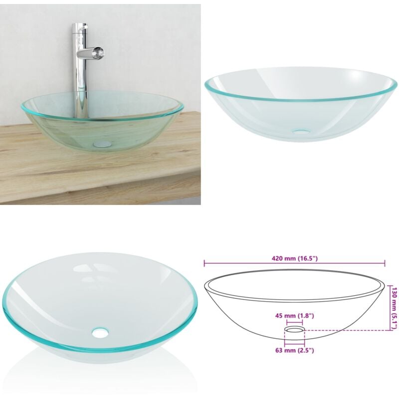 Vidaxl - Waschbecken gehärtetes Glas 42 cm transparent - Waschbecken - Hartglas Waschbecken - Transparentes Waschbecken - Aufsatzwaschbecken