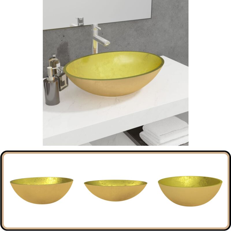 Vidaxl - Waschbecken Glas 50x37x14 cm Gold - Waschbecken - Glaswaschbecken - Aufsatzwaschbecken - Badezimmeraccessoires - Modernes Waschbecken