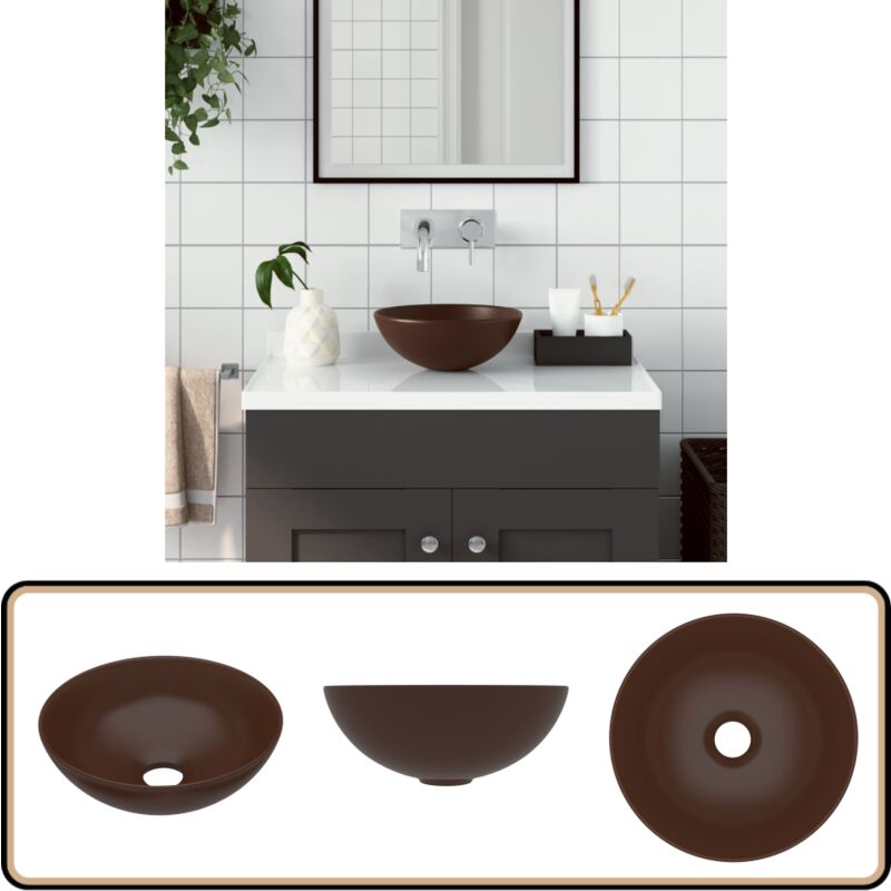 Waschbecken Keramik Dunkelbraun Rund - Duscheinstieg - Badezimmersanierung - Waschbecken Aus Keramik - Rundes Waschbecken - Aufsetzbecken