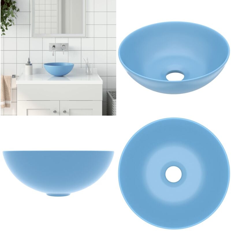 Vidaxl - Waschbecken Keramik Hellblau Rund - Waschbecken - Keramik-Waschbecken - Rundes Waschbecken - Hellblaues Waschbecken - Aufsetzwaschbecken