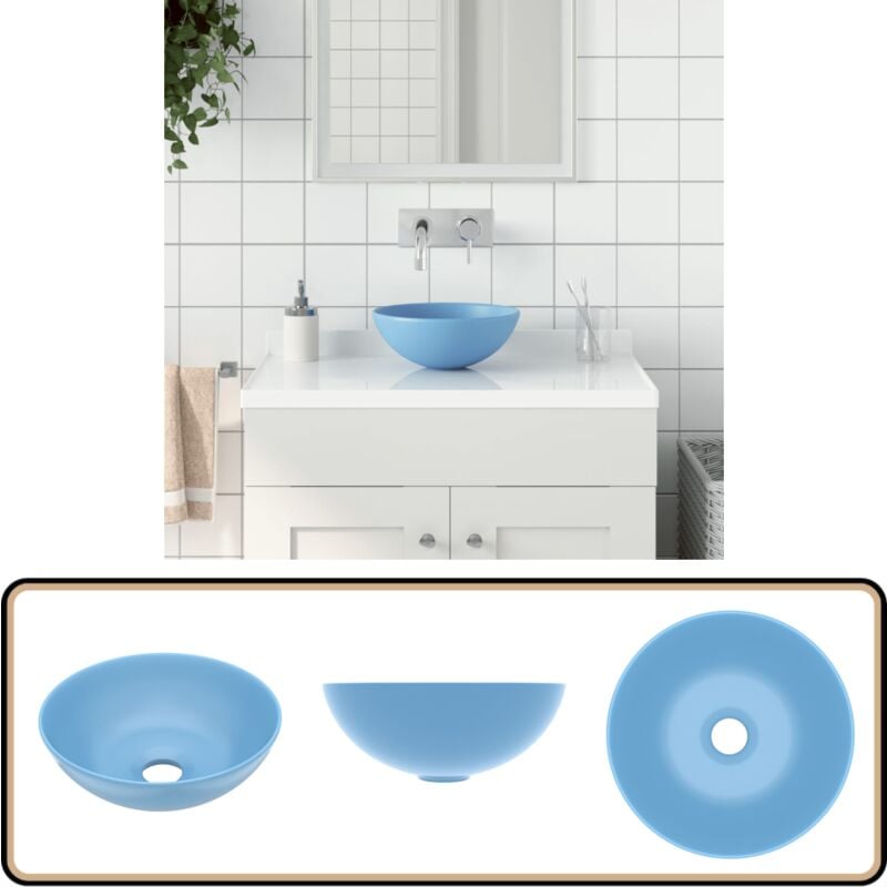 Waschbecken Keramik Hellblau Rund - Waschbecken - Keramik-Waschbecken - Rundes Waschbecken - Hellblaues Waschbecken - Aufsetzwaschbecken