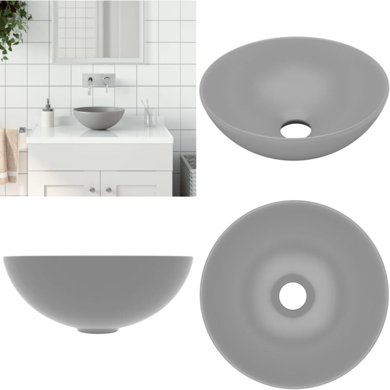 Vidaxl - Waschbecken Keramik Hellgrau Rund - Waschbecken - Keramik-Waschbecken - Rundes Waschbecken - Aufsetzwaschbecken - Badezimmer-Waschbecken