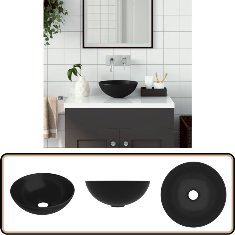 Vidaxl - Waschbecken Keramik Matt-Schwarz Rund - Waschbecken - Keramik-Waschbecken - Rundes Waschbecken - Matt Schwarz - Aufsetzbecken