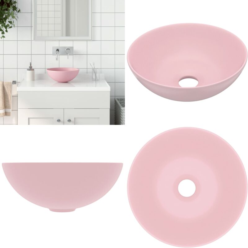 Vidaxl - Waschbecken Keramik Mattrosa Rund Waschbecken - Keramik Waschbecken - Rundes Waschbecken - Matt Rosa - Aufsetzwaschbecken - Home & Living
