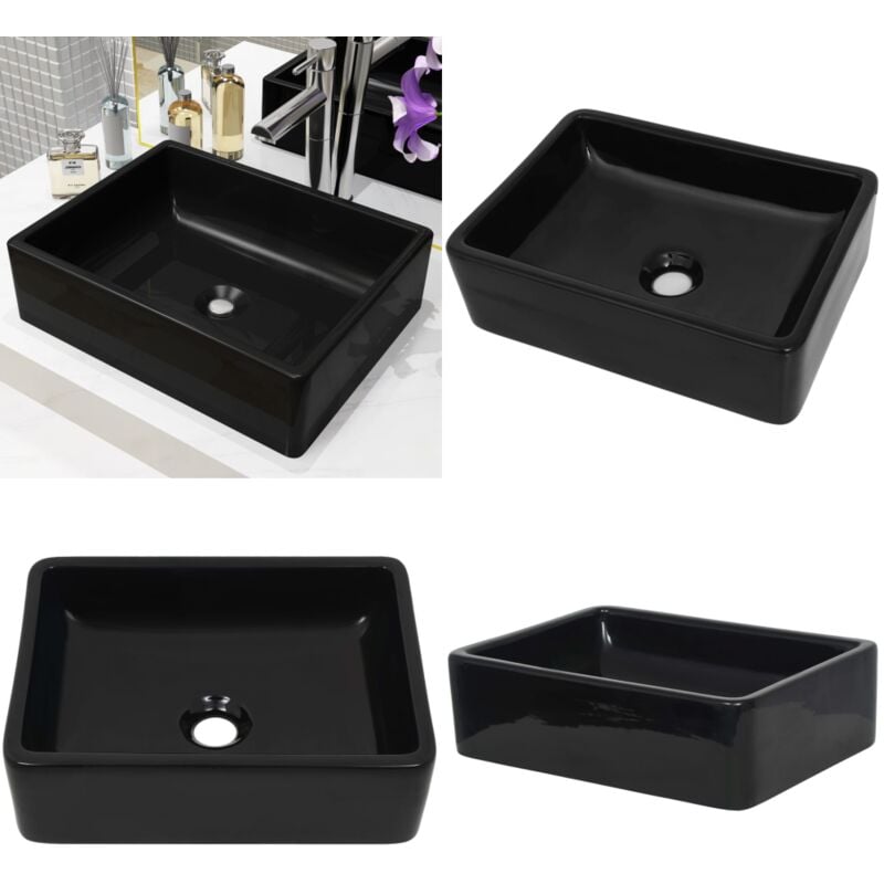 Vidaxl - Waschbecken Keramik Rechteckig Schwarz 41 x 30 x 12 cm - Waschbecken - Keramikwaschbecken - Schwarzes Waschbecken - Rechteckiges Waschbecken