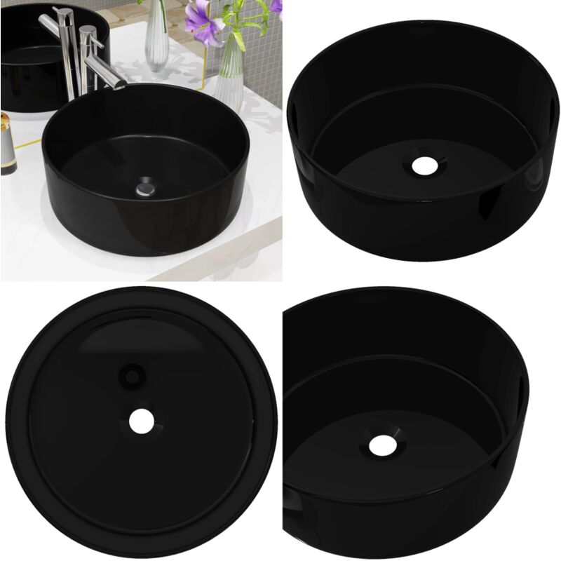 Vidaxl - Waschbecken Keramik Rund Schwarz 40 x 15 cm - Waschbecken - Keramikwaschbecken - Rundes Waschbecken - Schwarzes Waschbecken