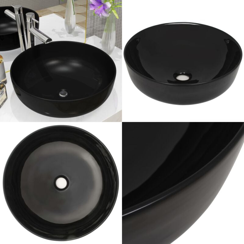 Vidaxl - Waschbecken Keramik Rund Schwarz 41,5 x 13,5 cm - Waschbecken - Keramikwaschbecken - Rundes Waschbecken - Schwarzes Waschbecken