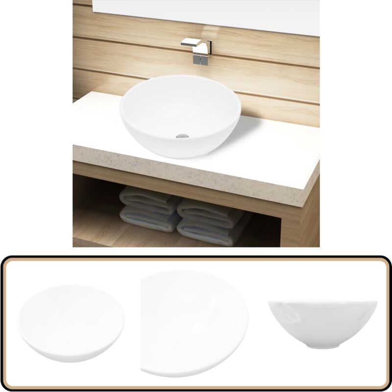 Vidaxl - Waschbecken Keramik Weiß Rund - Waschbecken - Keramikwaschbecken - Rundes Waschbecken - Weißes Waschbecken - Aufsatzwaschbecken