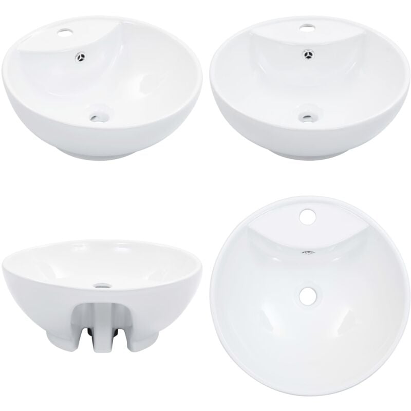 Vidaxl - Waschbecken mit Überlauf 46,5 x 18 cm Keramik Weiß - Rundes Waschbecken - Keramik Waschbecken - Weißer Waschbecken - Aufsatzwaschbecken